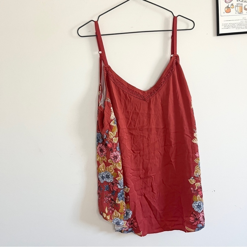 Torrid Burnt Red Orange Bright Floral Flowy Lightweight Tank Top